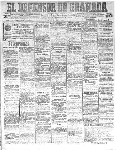 'El Defensor de Granada  : diario político independiente' - Año XXXIV Número 16009  - 1912 Julio 08