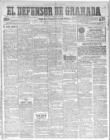 'El Defensor de Granada  : diario político independiente' - Año XXXIV Número 16013  - 1912 Julio 12