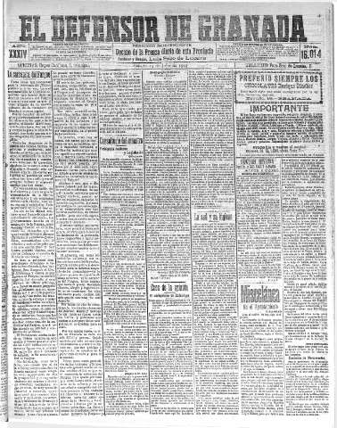 'El Defensor de Granada  : diario político independiente' - Año XXXIV Número 16014  - 1912 Julio 13