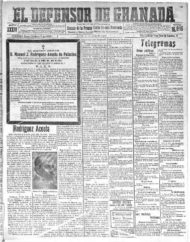 'El Defensor de Granada  : diario político independiente' - Año XXXIV Número 16016  - 1912 Julio 15