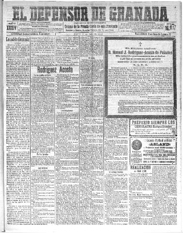 'El Defensor de Granada  : diario político independiente' - Año XXXIV Número 16017  - 1912 Julio 16