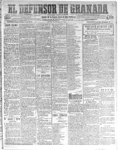 'El Defensor de Granada  : diario político independiente' - Año XXXIV Número 16020  - 1912 Julio 19