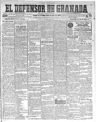 'El Defensor de Granada  : diario político independiente' - Año XXXIV Número 16021  - 1912 Julio 20