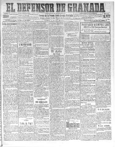 'El Defensor de Granada  : diario político independiente' - Año XXXIV Número 16022  - 1912 Julio 21
