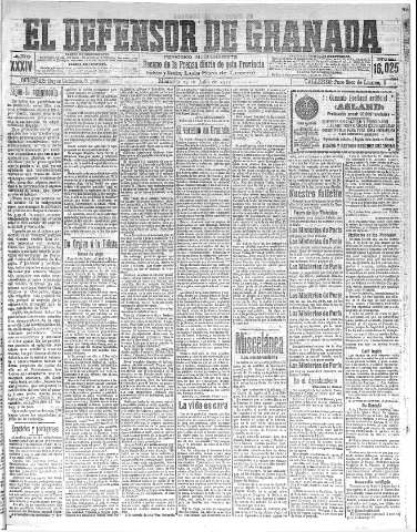 'El Defensor de Granada  : diario político independiente' - Año XXXIV Número 16025  - 1912 Julio 24