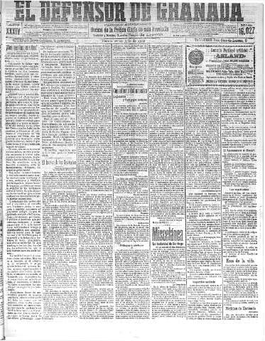 'El Defensor de Granada  : diario político independiente' - Año XXXIV Número 16027  - 1912 Julio 26