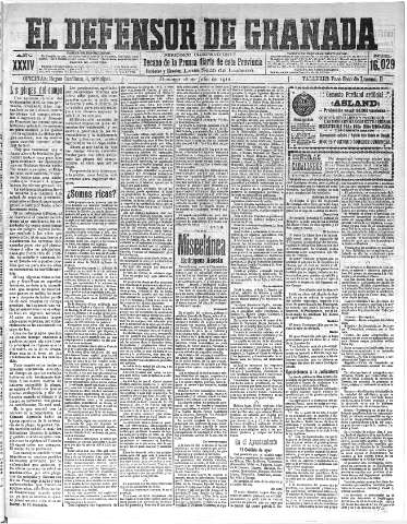 'El Defensor de Granada  : diario político independiente' - Año XXXIV Número 16029  - 1912 Julio 28