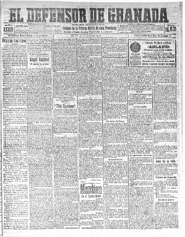 'El Defensor de Granada  : diario político independiente' - Año XXXIV Número 16031  - 1912 Julio 30