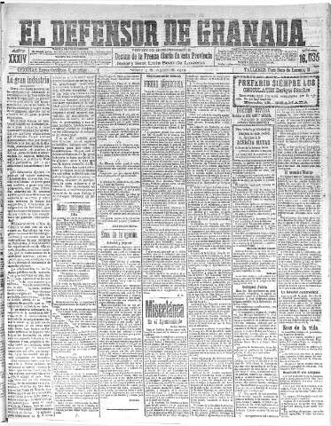 'El Defensor de Granada  : diario político independiente' - Año XXXIV Número 16035  - 1912 Agosto 03