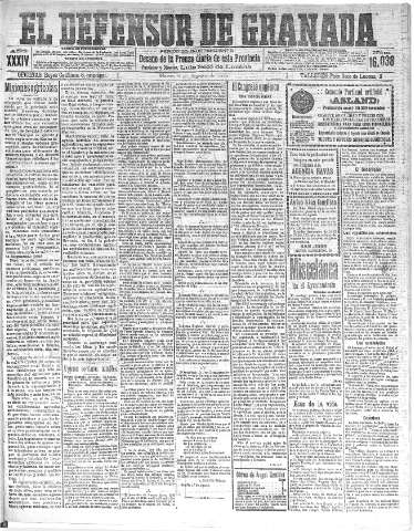 'El Defensor de Granada  : diario político independiente' - Año XXXIV Número 16038  - 1912 Agosto 06
