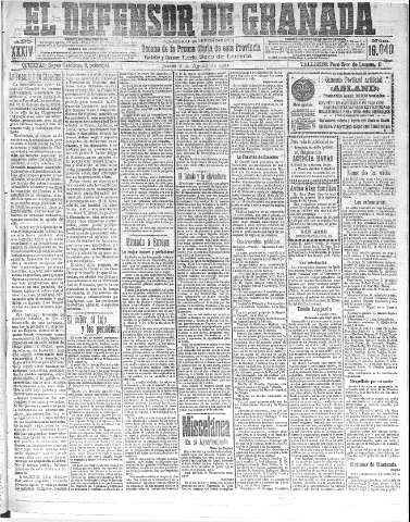 'El Defensor de Granada  : diario político independiente' - Año XXXIV Número 16040  - 1912 Agosto 08