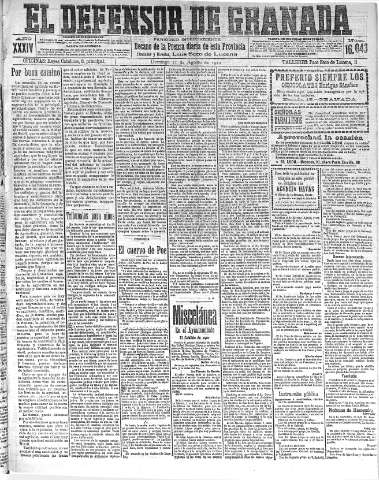 'El Defensor de Granada  : diario político independiente' - Año XXXIV Número 16043  - 1912 Agosto 11