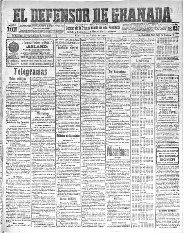 'El Defensor de Granada  : diario político independiente' - Año XXXIV Número 16035  - 1912 Agosto 12
