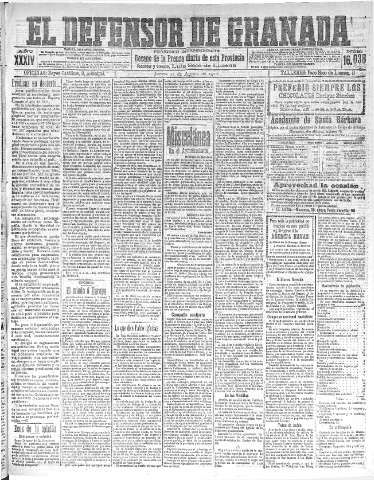 'El Defensor de Granada  : diario político independiente' - Año XXXIV Número 16038  - 1912 Agosto 15