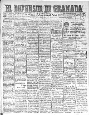 'El Defensor de Granada  : diario político independiente' - Año XXXIV Número 16041  - 1912 Agosto 18