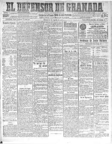 'El Defensor de Granada  : diario político independiente' - Año XXXIV Número 16043  - 1912 Agosto 20