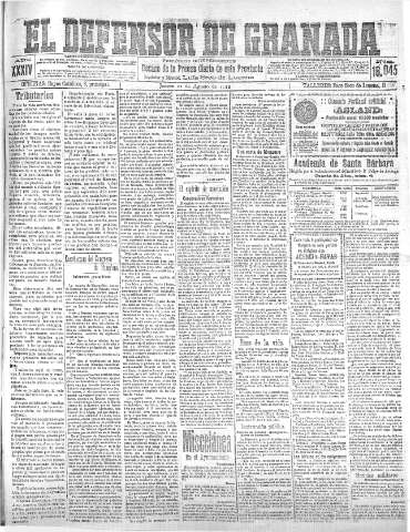'El Defensor de Granada  : diario político independiente' - Año XXXIV Número 16045  - 1912 Agosto 22