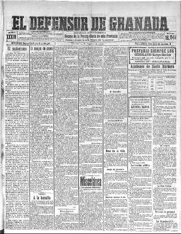 'El Defensor de Granada  : diario político independiente' - Año XXXIV Número 16046  - 1912 Agosto 23