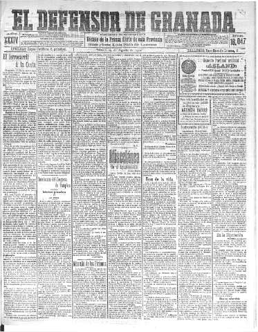 'El Defensor de Granada  : diario político independiente' - Año XXXIV Número 16047  - 1912 Agosto 24