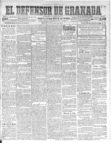 'El Defensor de Granada  : diario político independiente' - Año XXXIV Número 16048  - 1912 Agosto 25