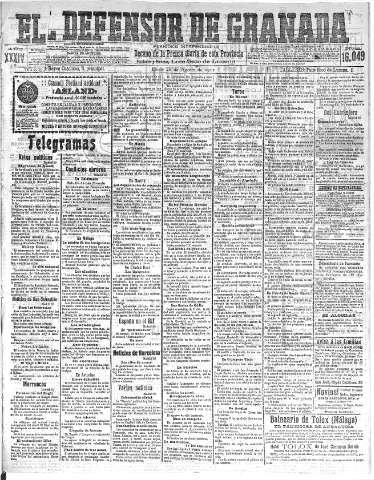 'El Defensor de Granada  : diario político independiente' - Año XXXIV Número 16049  - 1912 Agosto 26
