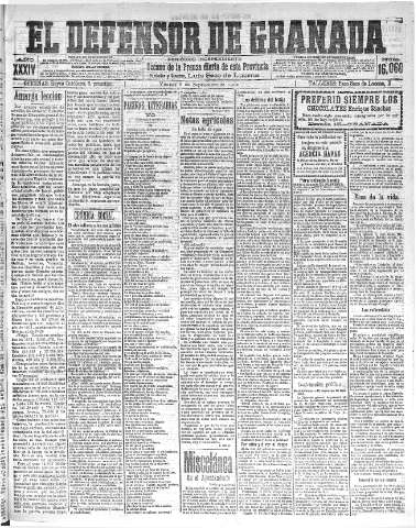 'El Defensor de Granada  : diario político independiente' - Año XXXIV Número 16060  - 1912 Septiembre 06