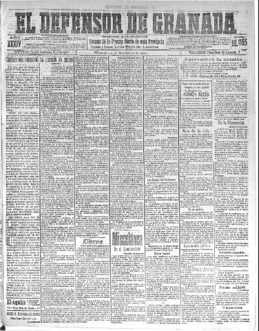 'El Defensor de Granada  : diario político independiente' - Año XXXIV Número 16065  - 1912 Septiembre 11