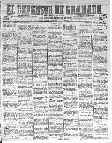 'El Defensor de Granada  : diario político independiente' - Año XXXIV Número 16067  - 1912 Septiembre 13