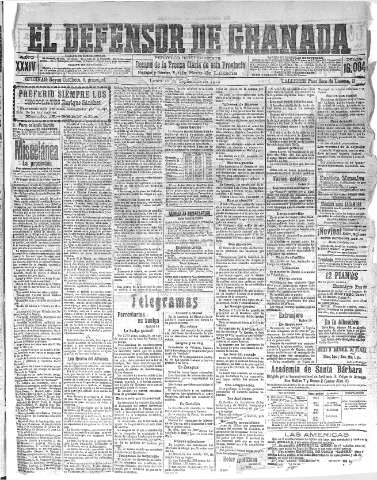 'El Defensor de Granada  : diario político independiente' - Año XXXIV Número 16084  - 1912 Septiembre 30