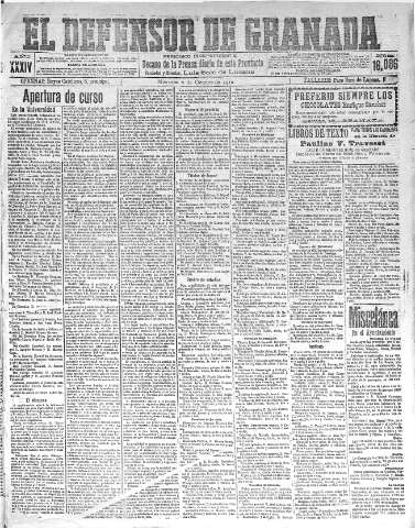 'El Defensor de Granada  : diario político independiente' - Año XXXIV Número 16086  - 1912 Octubre 02