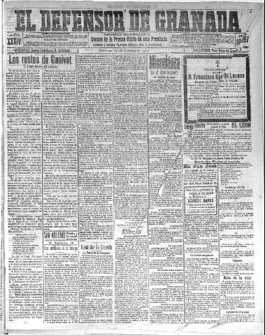 'El Defensor de Granada  : diario político independiente' - Año XXXIV Número 16097  - 1912 Octubre 13