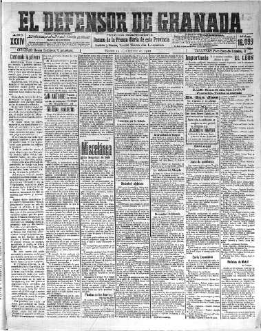 'El Defensor de Granada  : diario político independiente' - Año XXXIV Número 16099  - 1912 Octubre 15