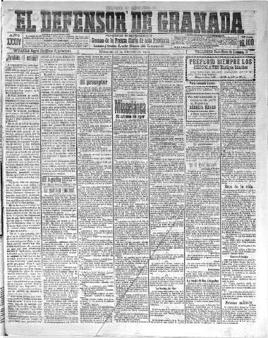 'El Defensor de Granada  : diario político independiente' - Año XXXIV Número 16100  - 1912 Octubre 16