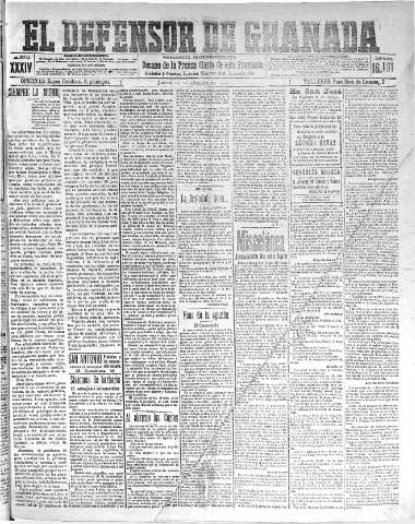 'El Defensor de Granada  : diario político independiente' - Año XXXIV Número 16101  - 1912 Octubre 17
