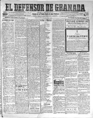 'El Defensor de Granada  : diario político independiente' - Año XXXIV Número 16102  - 1912 Octubre 18