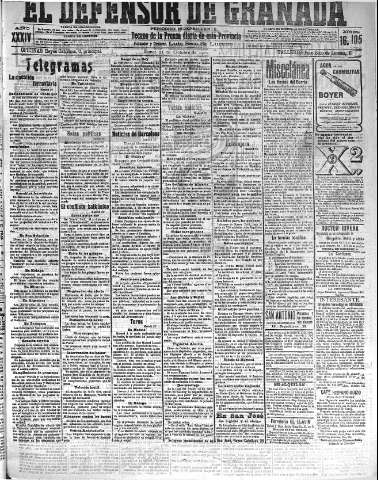 'El Defensor de Granada  : diario político independiente' - Año XXXIV Número 16105  - 1912 Octubre 21