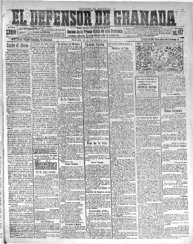 'El Defensor de Granada  : diario político independiente' - Año XXXIV Número 16107  - 1912 Octubre 23