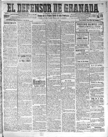 'El Defensor de Granada  : diario político independiente' - Año XXXIV Número 16108  - 1912 Octubre 24