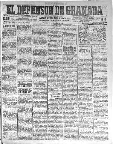 'El Defensor de Granada  : diario político independiente' - Año XXXIV Número 16111  - 1912 Octubre 27