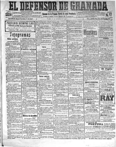 'El Defensor de Granada  : diario político independiente' - Año XXXIV Número 16112  - 1912 Octubre 28