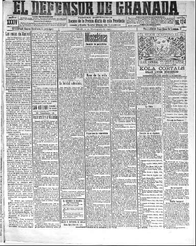 'El Defensor de Granada  : diario político independiente' - Año XXXIV Número 16124  - 1912 Noviembre 09