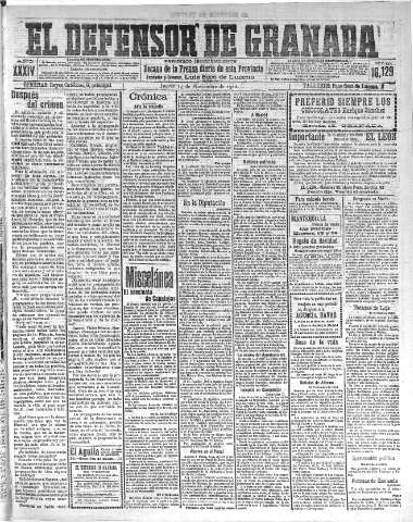 'El Defensor de Granada  : diario político independiente' - Año XXXIV Número 16129  - 1912 Noviembre 14