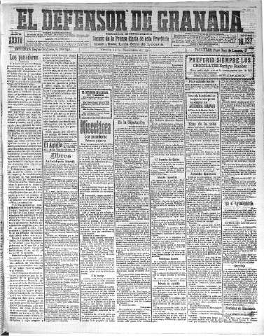 'El Defensor de Granada  : diario político independiente' - Año XXXIV Número 16137  - 1912 Noviembre 22