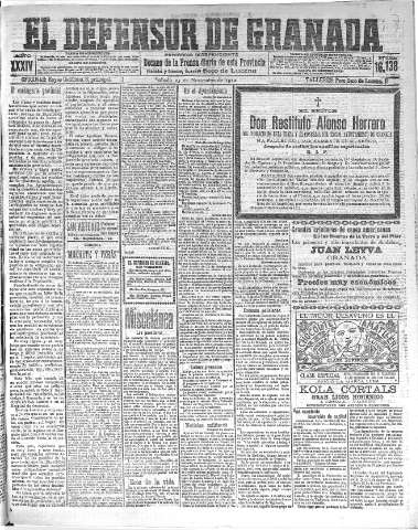 'El Defensor de Granada  : diario político independiente' - Año XXXIV Número 16138  - 1912 Noviembre 23