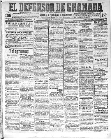 'El Defensor de Granada  : diario político independiente' - Año XXXIV Número 16147  - 1912 Diciembre 02