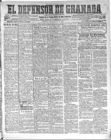 'El Defensor de Granada  : diario político independiente' - Año XXXIV Número 16149  - 1912 Diciembre 04