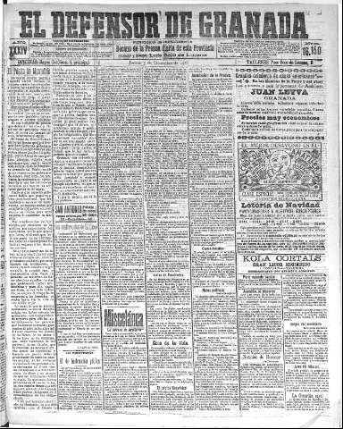 'El Defensor de Granada  : diario político independiente' - Año XXXIV Número 16150  - 1912 Diciembre 05