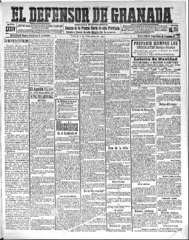 'El Defensor de Granada  : diario político independiente' - Año XXXIV Número 16151  - 1912 Diciembre 06