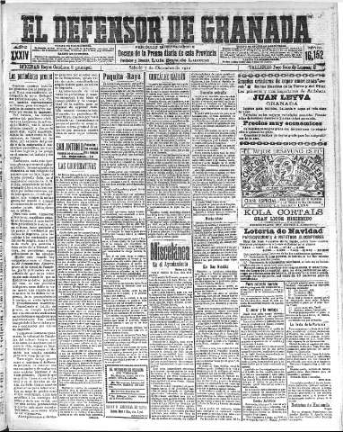 'El Defensor de Granada  : diario político independiente' - Año XXXIV Número 16152  - 1912 Diciembre 07