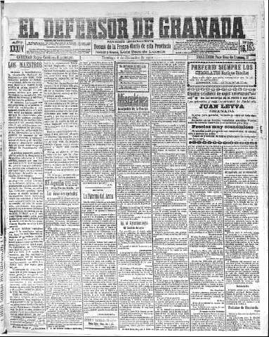 'El Defensor de Granada  : diario político independiente' - Año XXXIV Número 16153  - 1912 Diciembre 08
